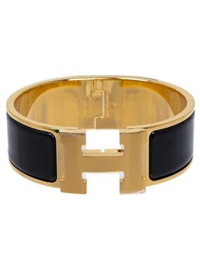 Hermes Enamel Bracelet Large Clic Clac H Bangle Golden Yellow Black